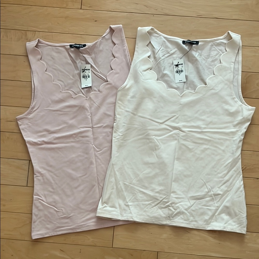 TWO Scalloped Edge Sleeveless Tops - Pink and Cream
